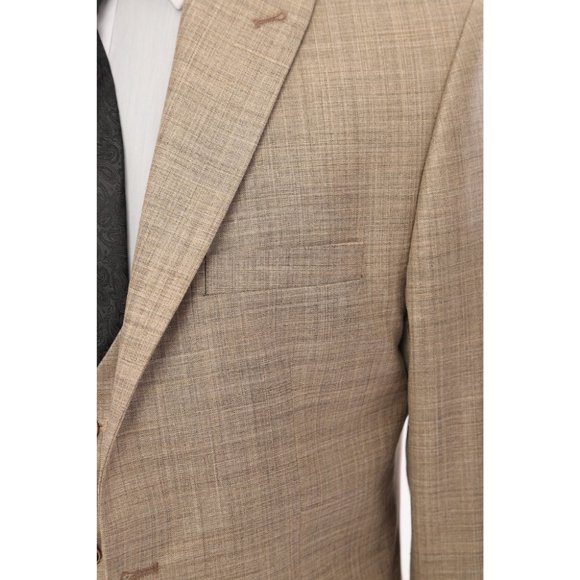 Derman Double Breasted Ecru Patterned Fabric 3 Pieces Suit - Picture 2 of 5